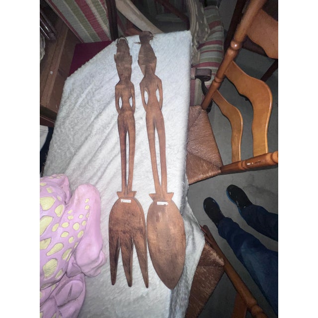 African Carved Spoon and Fork Decor - Set of 2 For Sale In Atlanta - Image 6 of 8
