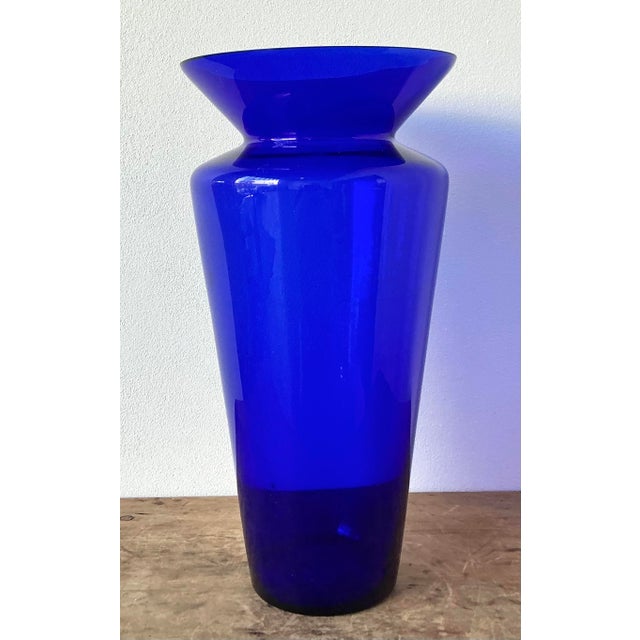 Glass Vintage Boho Monumental Cobalt Glass Vase For Sale - Image 7 of 7