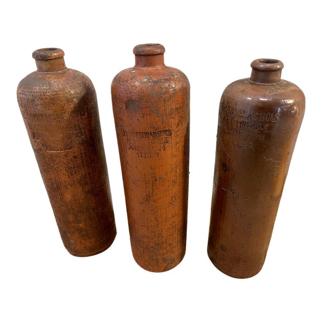 Antique Dutch Salt Glazed Stoneware Gin Bottles. Made in the 1800s - One With a Crack For Sale