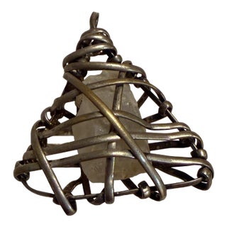 Wire-Wrapped Pendant Featuring a Raw Gemstone Quartz Silver-Plated For Sale