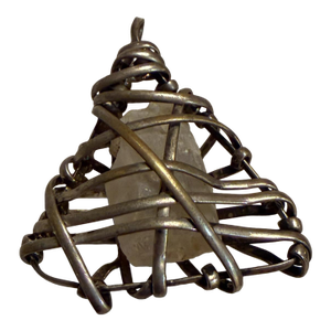Wire-Wrapped Pendant Featuring a Raw Gemstone Quartz Silver-Plated