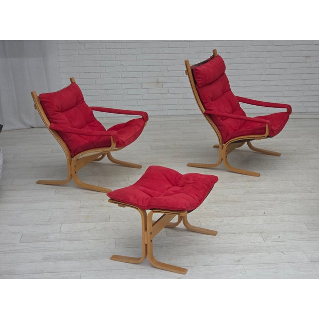 Mid-Century Modern Norwegian Siesta Chairs and Ottoman by Ingmar Relling Westnofa, 1970s, Set of 3 For Sale - Image 3 of 18
