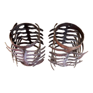 Pair of Brutalist Style Hand-Cut Metal Candle Holders, Mid-20th Century