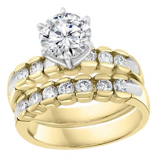 1.25 Carat Solitaire Round Center Diamond Engagement 14 Yellow Gold Ring + Band For Sale