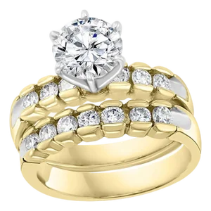1.25 Carat Solitaire Round Center Diamond Engagement 14 Yellow Gold Ring + Band