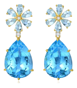 Nina Zhou Aquamarine Diamond Blossom Topaz Drop Earrings in 14k Gold - a Pair