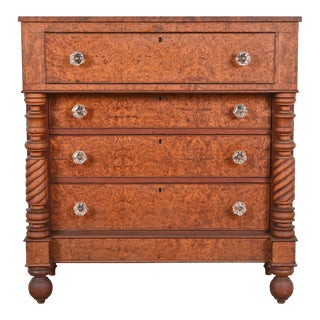 Antique American Empire Burled Mahogany Chest of Drawers, Circa 1820s For Sale