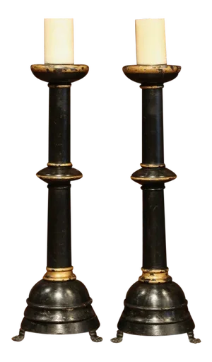 Tall 19th Century Italian Carved Blackened Candlesticks on Paw Feet - a Pair