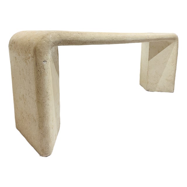 Mid 20th Century karl Springer Style Angular Waterfall Plastered Console For Sale