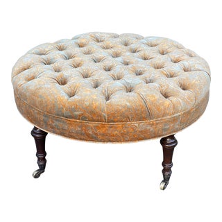 Ralph Lauren Round Tufted Ottoman W Kravet Couture Paisley Velvet For Sale