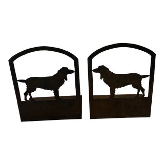Vintage Folk Art Solid Brushed Brass Retriever Bookends - a Pair For Sale