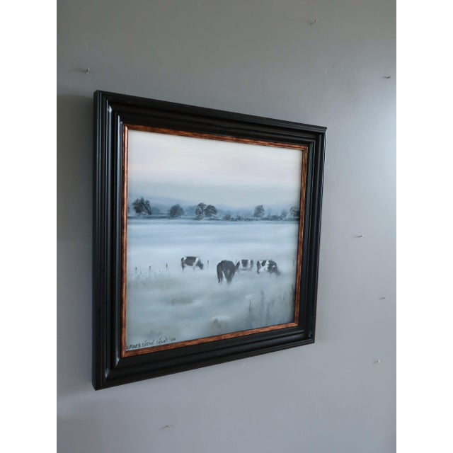 2000 - 2009 Modernist 'Friesians in the Mist' Vintage Original Landscape Oil Painting, Framed For Sale - Image 5 of 13