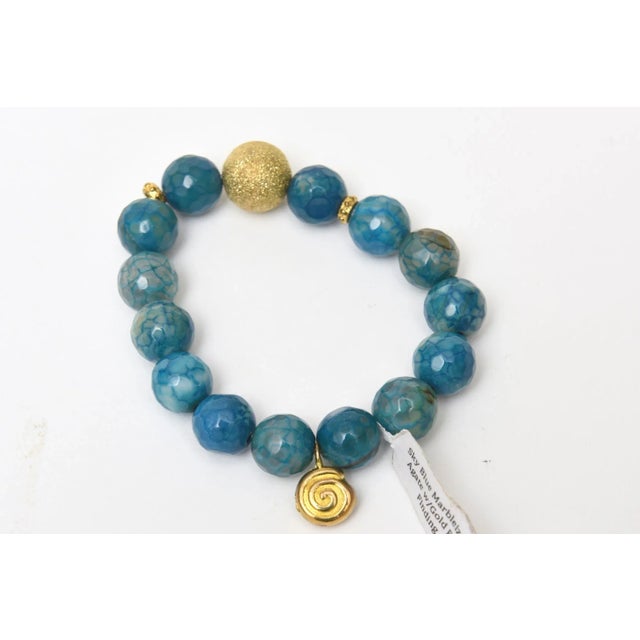 Gemstone Set of 3 Jeweler Custom Made Beaded Blue Sapphire Agate Gold Ball Bracelets For Sale - Image 7 of 10