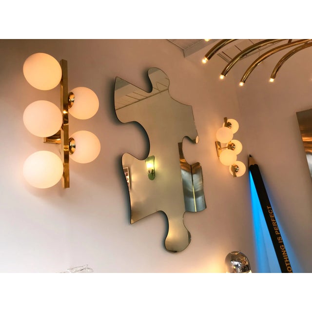Brass Contemporary Brass Opaline Glass Ball Sconces, Italy - a Pair For Sale - Image 8 of 11