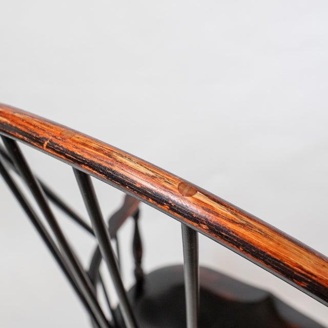 1990s Pair of d.r. Dimes Windsor Bowback Arm Chairs in Black Crackle With Custom Cushions For Sale - Image 9 of 11