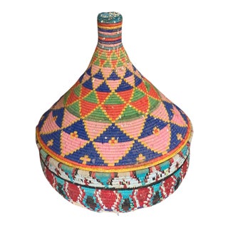 Antique Large Handwoven Moroccan Coil Storage Bread Basket For Sale