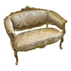French Rococo Beige Settee With Gold Details