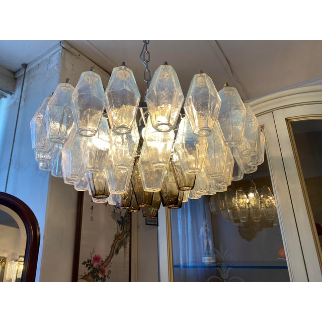 Metal Early 21st Century Italian Poliedro Opalino and Smoke Glass Murano Glass Venini Style Sputnik Chandelier For Sale - Image 7 of 10