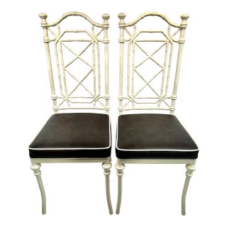 Vintage High Back Metal Chinese Chippendale Dining Chairs, a Pair For Sale