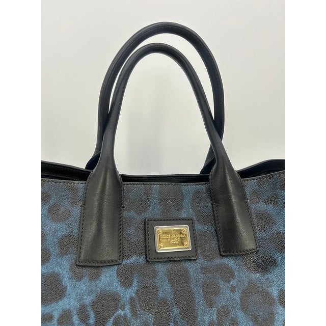 Textile Mid 20th Century Dolce & Gabbana Blue Leopard Print Coated Canvas Tote For Sale - Image 7 of 11