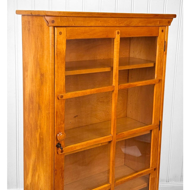 Brown Antique Arts & Crafts Farmhouse Maple Slat Front Bookcase For Sale - Image 8 of 12