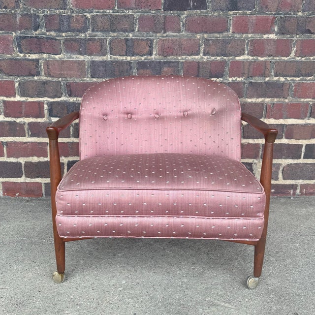 Mid 20th Century Pink Finn Andersen for Selig Barrel-Back Lounge Chair With Wood Frame For Sale - Image 5 of 12