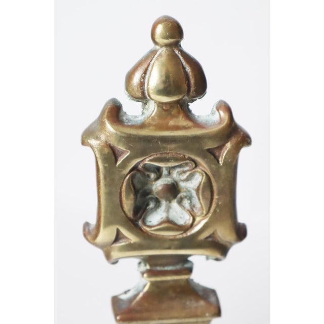 Brass Andirons with the Knights Templar Flower, 1850s, Set of 2 For Sale - Image 13 of 15