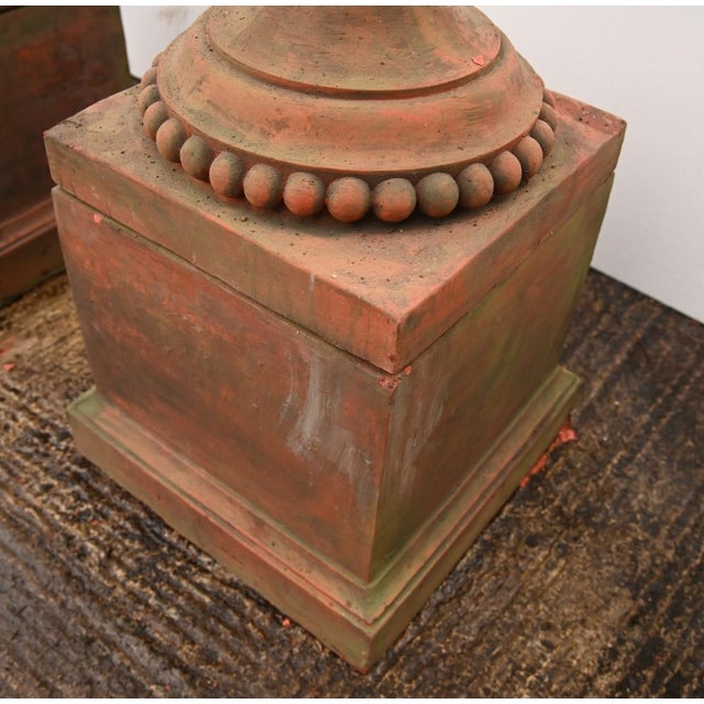 English Country Terracotta Garden Urns with Rams Heads, Set of 2 For Sale - Image 6 of 13