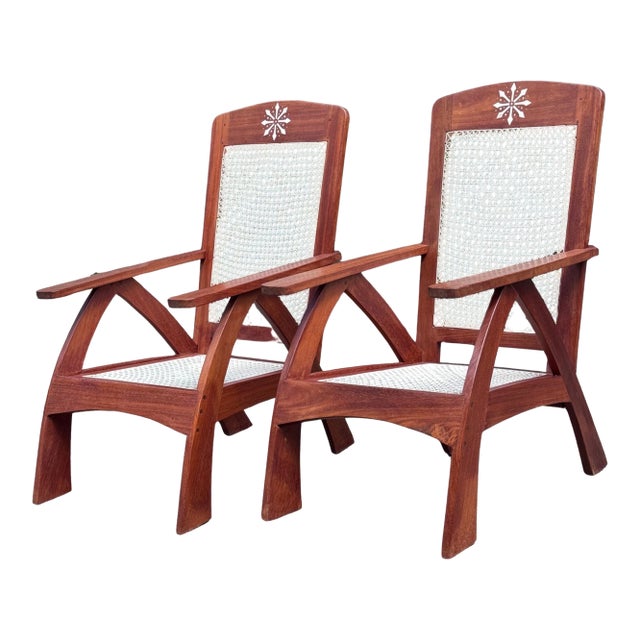 Estate Tropical Plantation/ Swedish Modern Teak Adirondack Chairs - A Pair For Sale