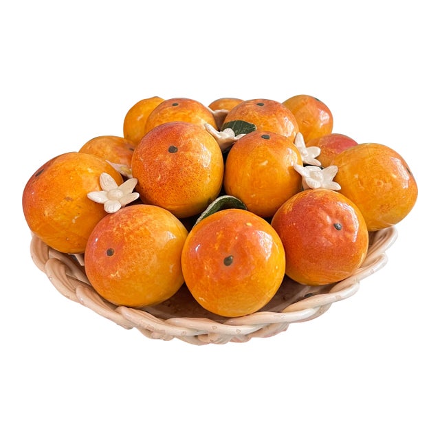 Mid 20th Century Casa Pupo Spanish Ceramic Basket of Oranges For Sale