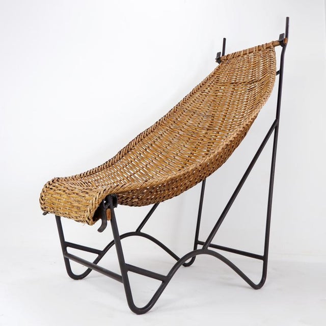 High-Back Lounge Chair in Iron & Wicker in the style of John Risley, France, 1950s For Sale - Image 11 of 14