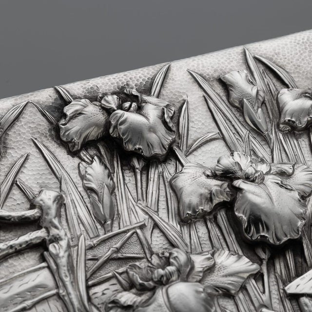 Antique Meiji Japanese Silver Iris Flower Cigar Box by Zuan, 1900 For Sale - Image 18 of 18