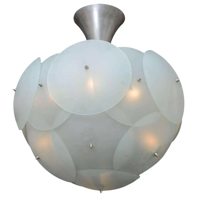 Enormous Vintage Italian Globular Glass Chandelier Attributed to Vistosi For Sale