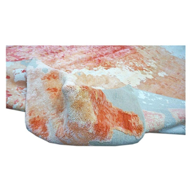 Indo-Nepalese Modern Wool & Silk 9x12 Grey, Orange, & Red Handmade Area Rug #1144036 For Sale - Image 9 of 9