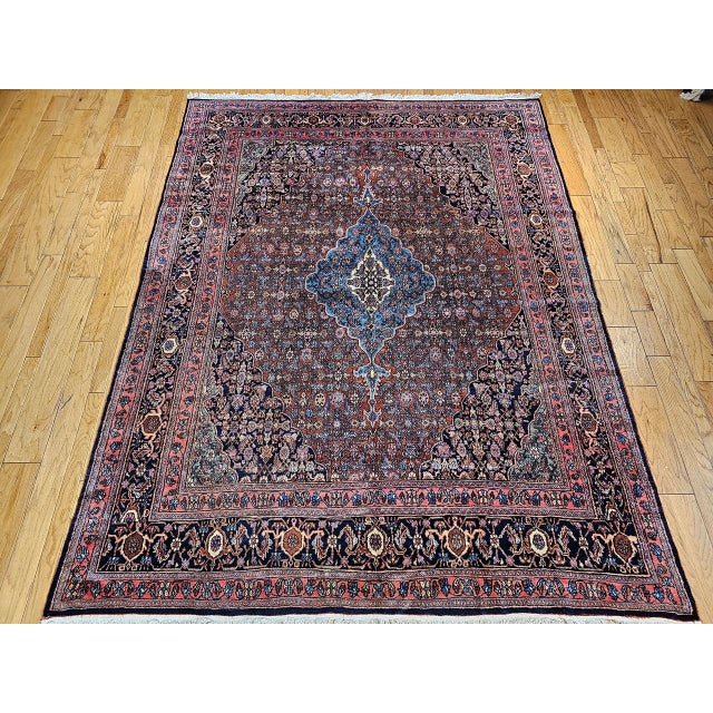 1900 - 1909 Vintage Persian Bibikabad Rug, Hand-Knotted Wool, Herati Geometric Pattern, Rust Red & Blue, 9x12 For Sale - Image 5 of 18