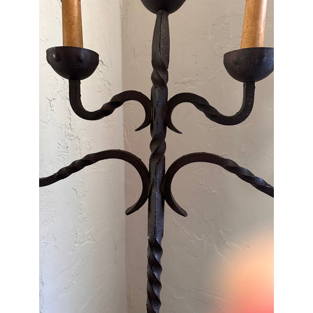 Wrought Iron 19th Century Spanish Electrified Candelabra Floor Lamp