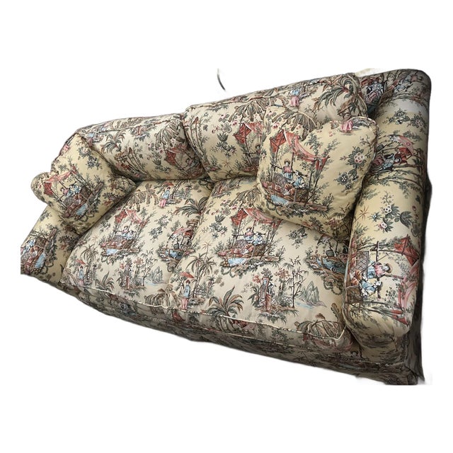 Vintage Chinoiserie Theme Upholstered Loveseat For Sale