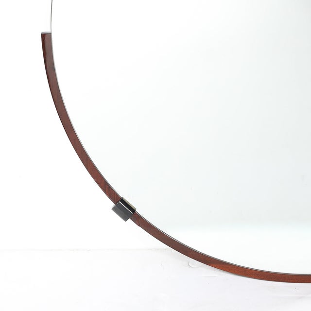 Brown Art Deco Round Mirror With Walnut & Black Lacquer Half Border Detailing For Sale - Image 8 of 14