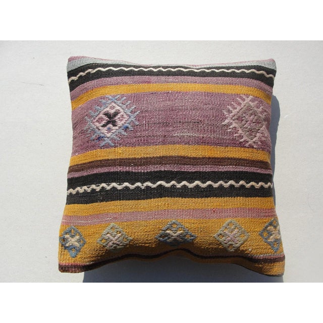 Kilim Rug Pillow Made from old turkish kilims Back side cotton and has closed with a solid hidden zipper size:16" x 16" It...