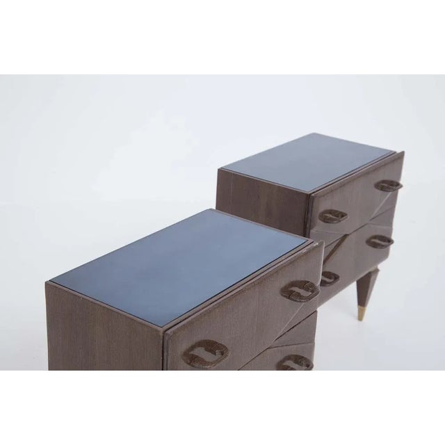 1950s Mid-Century Italian Nightstands in Wood and Blue Glass, Set of 2 For Sale - Image 5 of 9