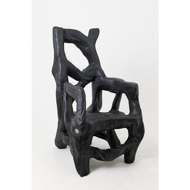 Brutalist Sculptural Armchair in Burnt Oak Wood by Logniture For Sale - Image 14 of 17