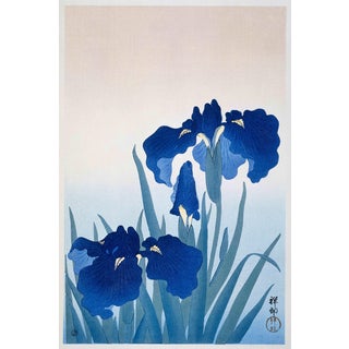 Blue Iris Flowers by Ohara Koson, Japanese Woodblock Print, 40" X 60" For Sale