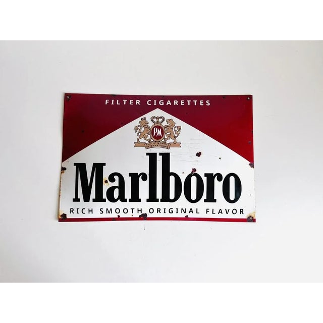 Black Vintage Marlboro Metal Sign, 1950s For Sale - Image 8 of 12