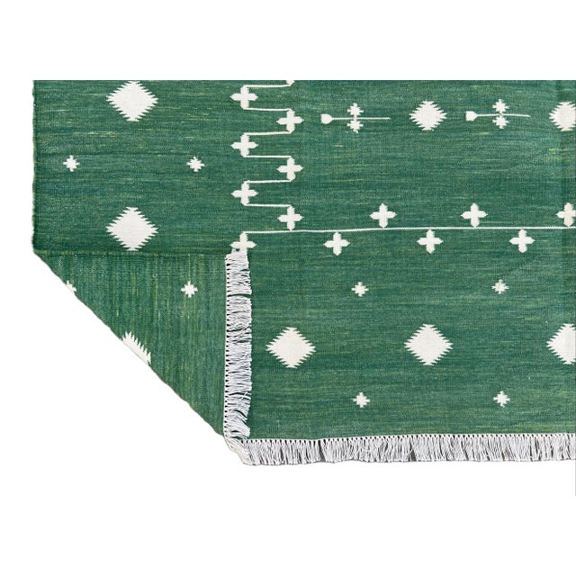 Casa Cosima Handmade Cotton Vegetable Dyed Forest Green and White Shooting Star Rug - 9'x12' For Sale - Image 4 of 11