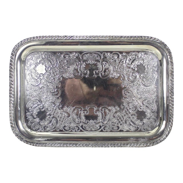 Small Rectangular Silver Plated Tray With Rope Edge For Sale