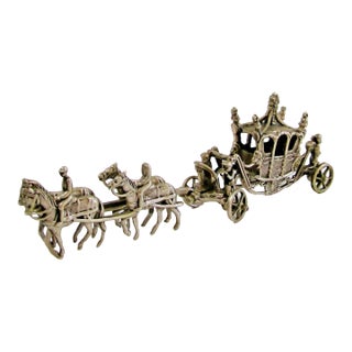 19th Century European 900 Silver 4 Horse Carriage With Soldiers and Trumpeters Figurine For Sale