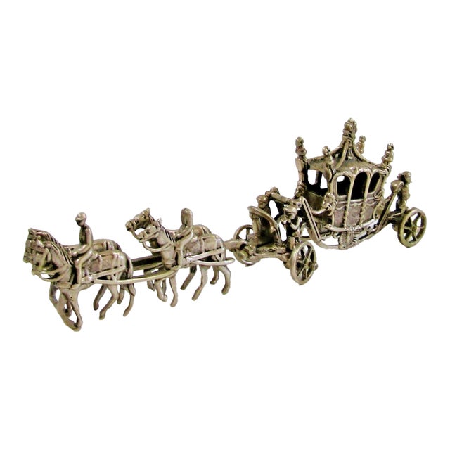 19th Century European 900 Silver 4 Horse Carriage With Soldiers and Trumpeters Figurine For Sale