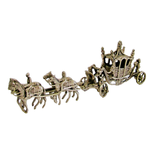 19th Century European 900 Silver 4 Horse Carriage With Soldiers and Trumpeters Figurine