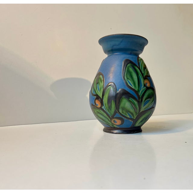 Blue Art Deco Blue Glazed Vase with Flowers by Herman August Kähler For Sale - Image 8 of 8