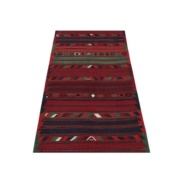 1950s Vintage Persian Bidjar Kilim in Red, Blue and Green Geometric Patterns by Rug & Kilim For Sale - Image 5 of 7